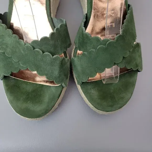 Ted Baker London Wedge Espadrille Sandal Green Suede Scallop Size 7.5 US 38 EU - Picture 6 of 12